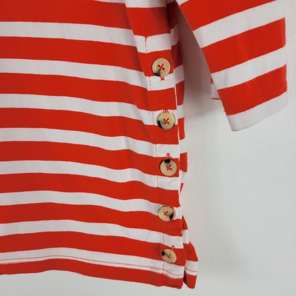 Maeve Bonnie Boatneck Nautical Stripe Button Side 3/4 Sleeve Top - Picture 5 of 10